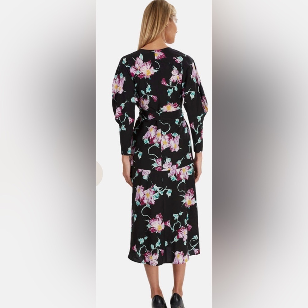 A.L.C QUINN crepe Floral Black Wrap midi Dress size 12 - Picture 2 of 8